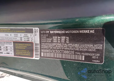 2012 Mini Cooper S z USA, uszkodzony, nr VIN WMWSV3C50CT388026